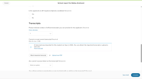 School report form. The indicated number of transcripts available is "1". There is a banner stating a transcript was previously uploaded for the student. There is an option to attach that transcript or upload a new one